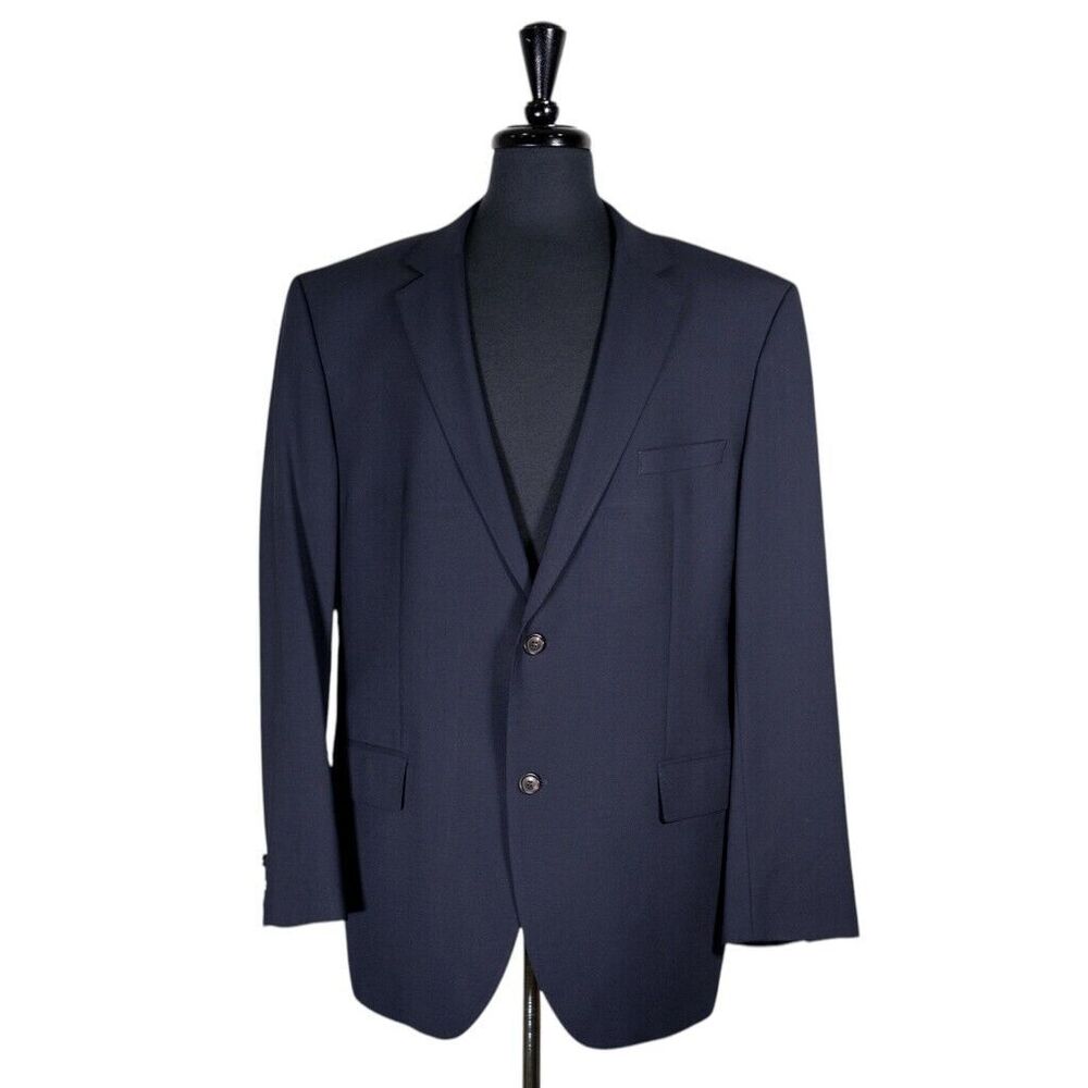 Hugo Boss Mens Blazer Navy Blue Wool Stretch 2 Button Suit Jacket Sport Coat 48R